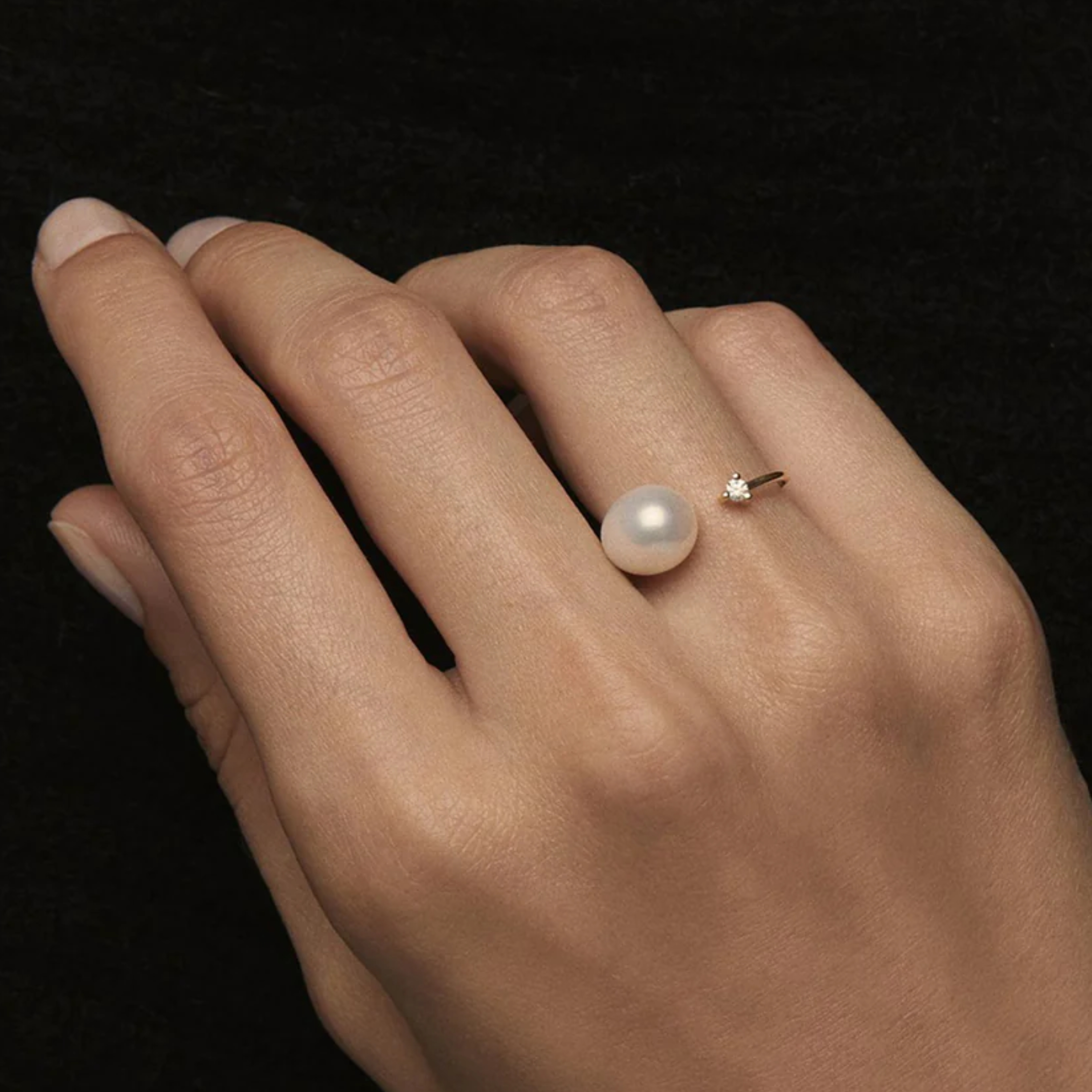 14kt Open Diamond And Pearl Ring